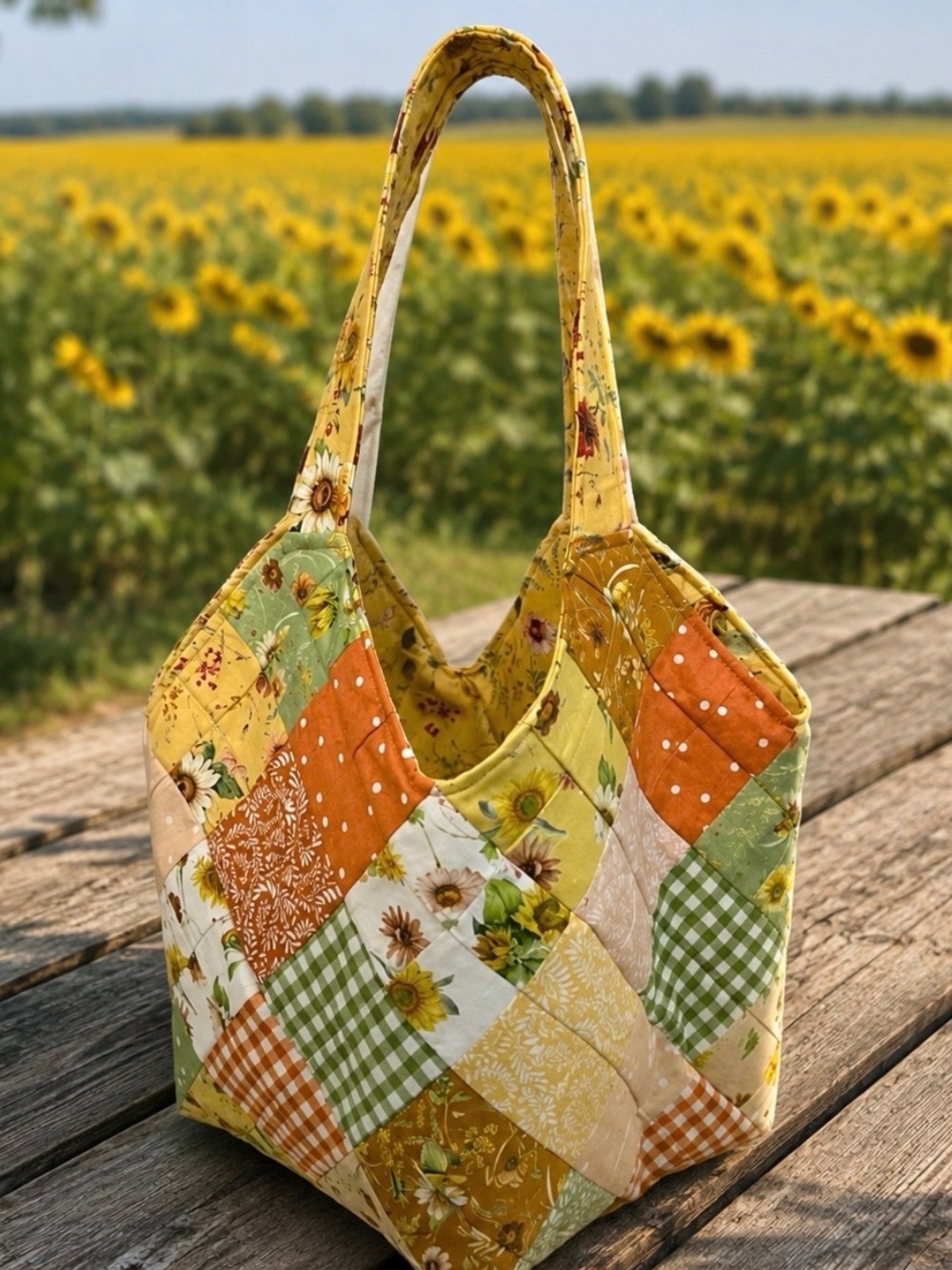 Sunflower Fabric Mondo Large Bag. New. Tote  Quilted